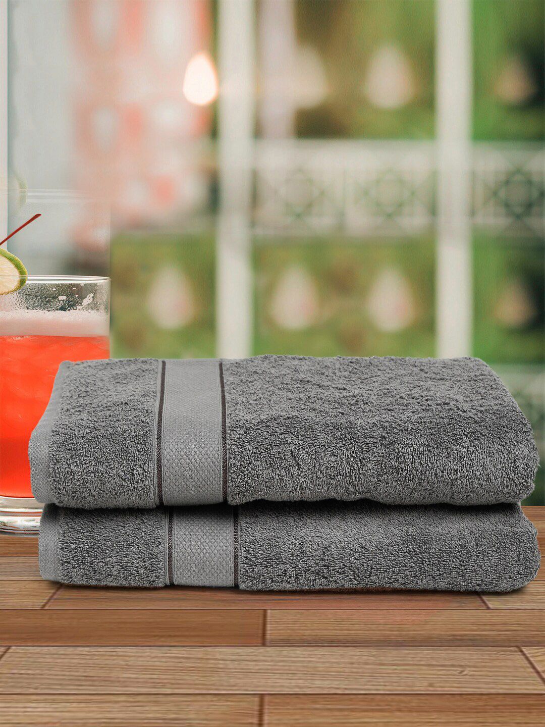 Creeva Grey 2 Pc Solid 525 GSM Bath Towel Set Price in India