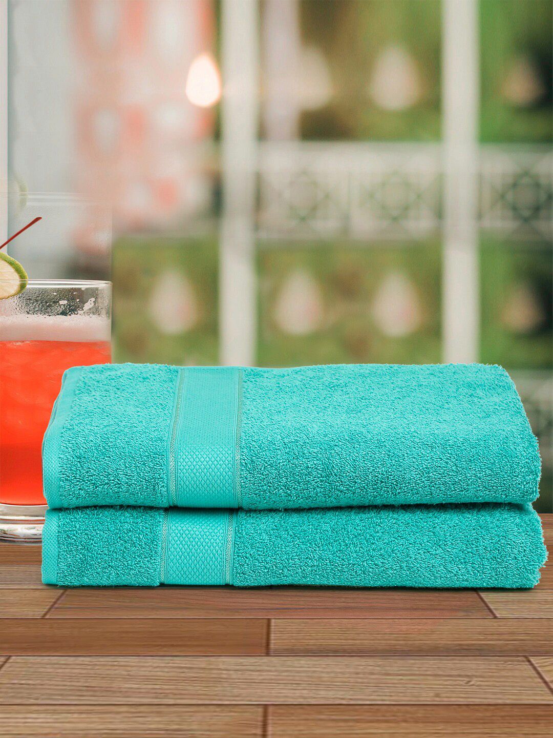 Creeva Women Sea Green Pack of 2 Bath Set Towel Price in India