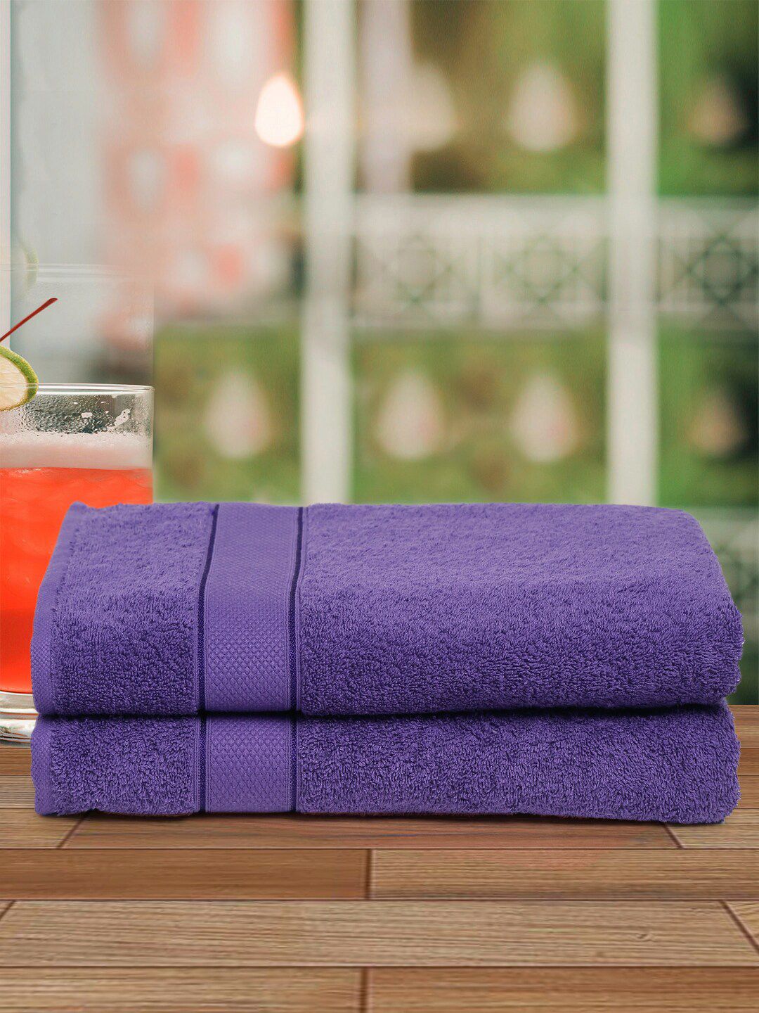 Creeva Violet 2 Pc Solid 525 GSM Bath Towel Set Price in India
