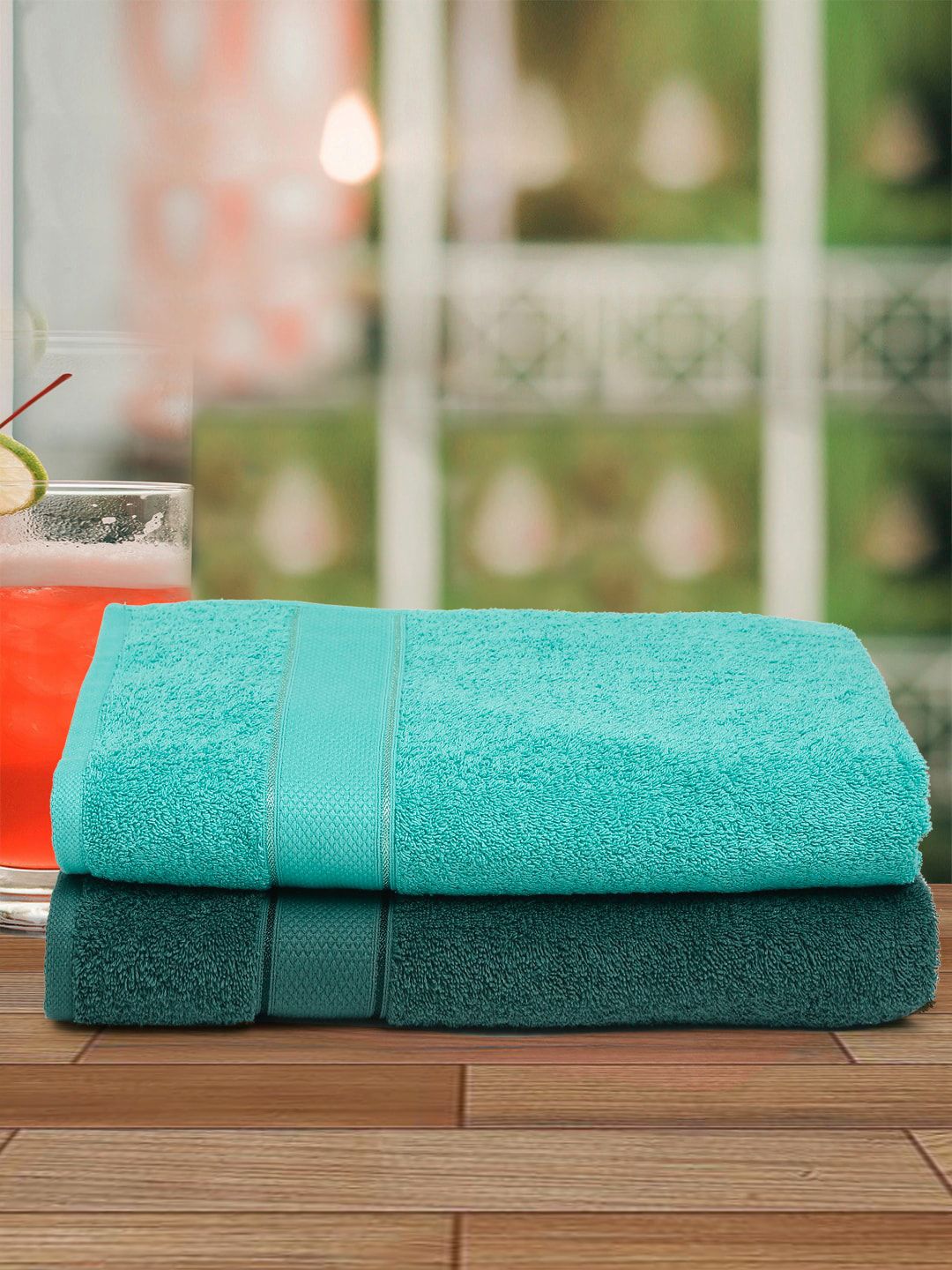 Creeva Sea Green 2 Pc Solid 525 GSM Bath Towel Set Price in India