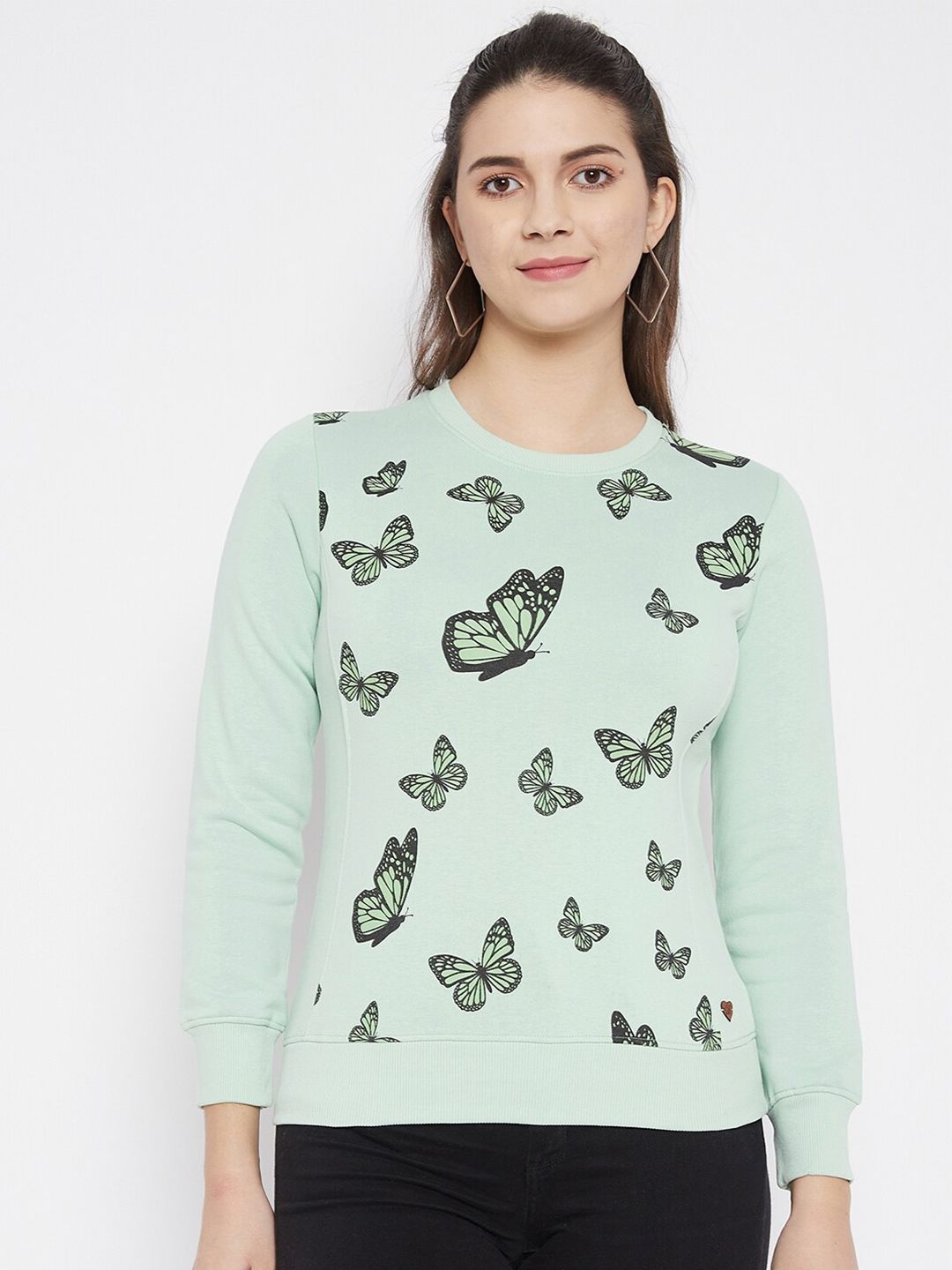 Duke Women Green & Black Printed Sweatshirt Price in India