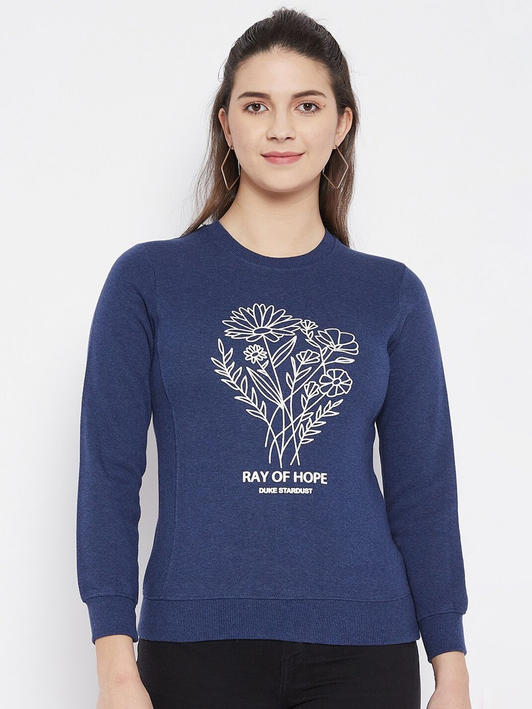 Duke Women Teal Printed Sweatshirt Price in India