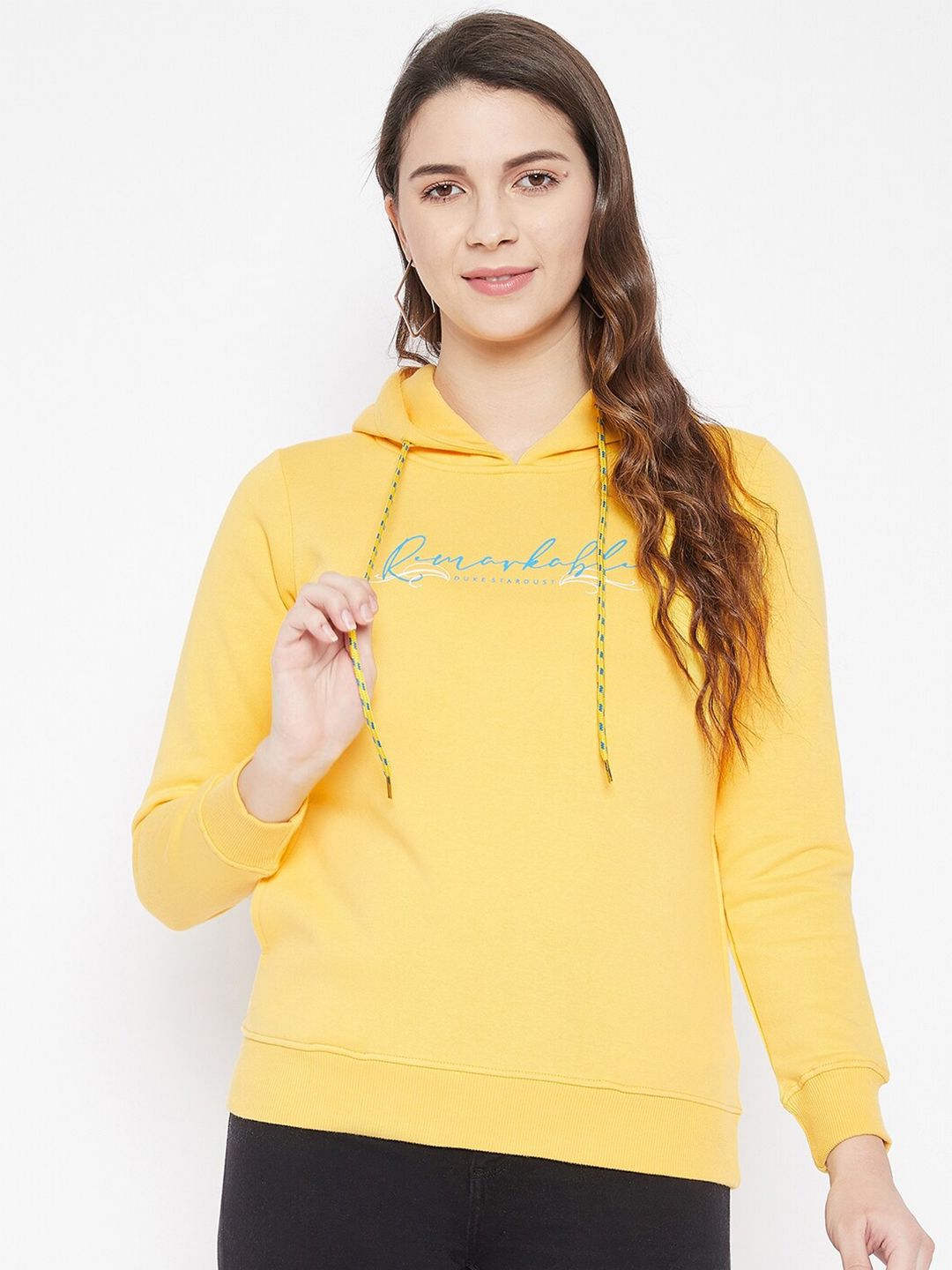 Duke Women Yellow & Blue Printed Sweatshirt Price in India