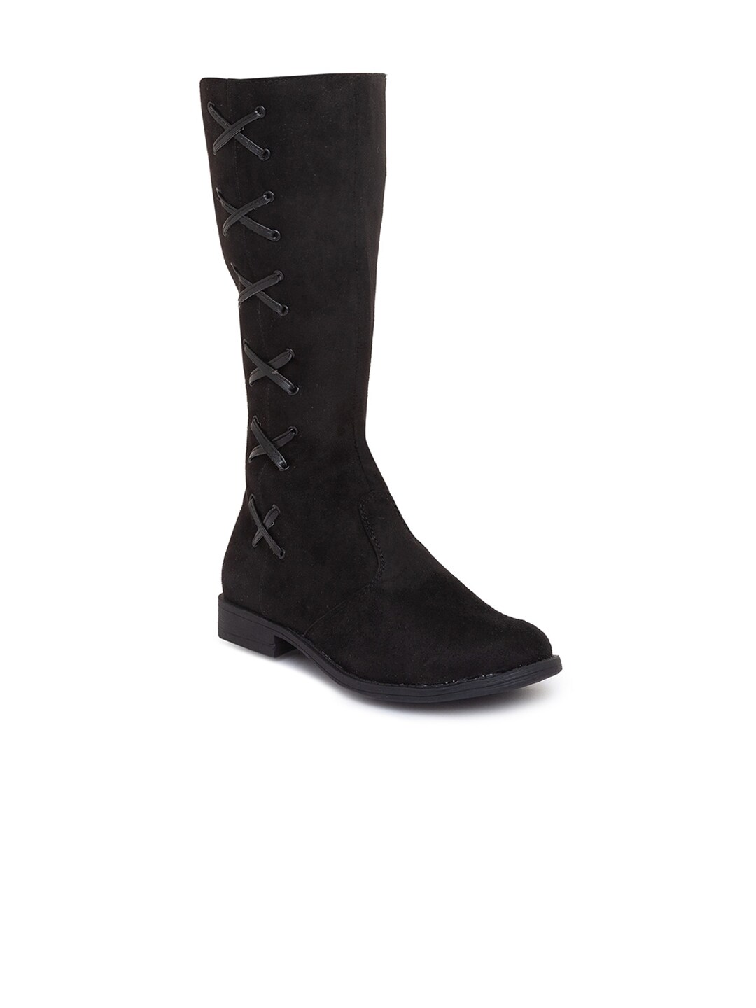 Sole To Soul Black Suede High-Top Block Heeled Boots Price in India
