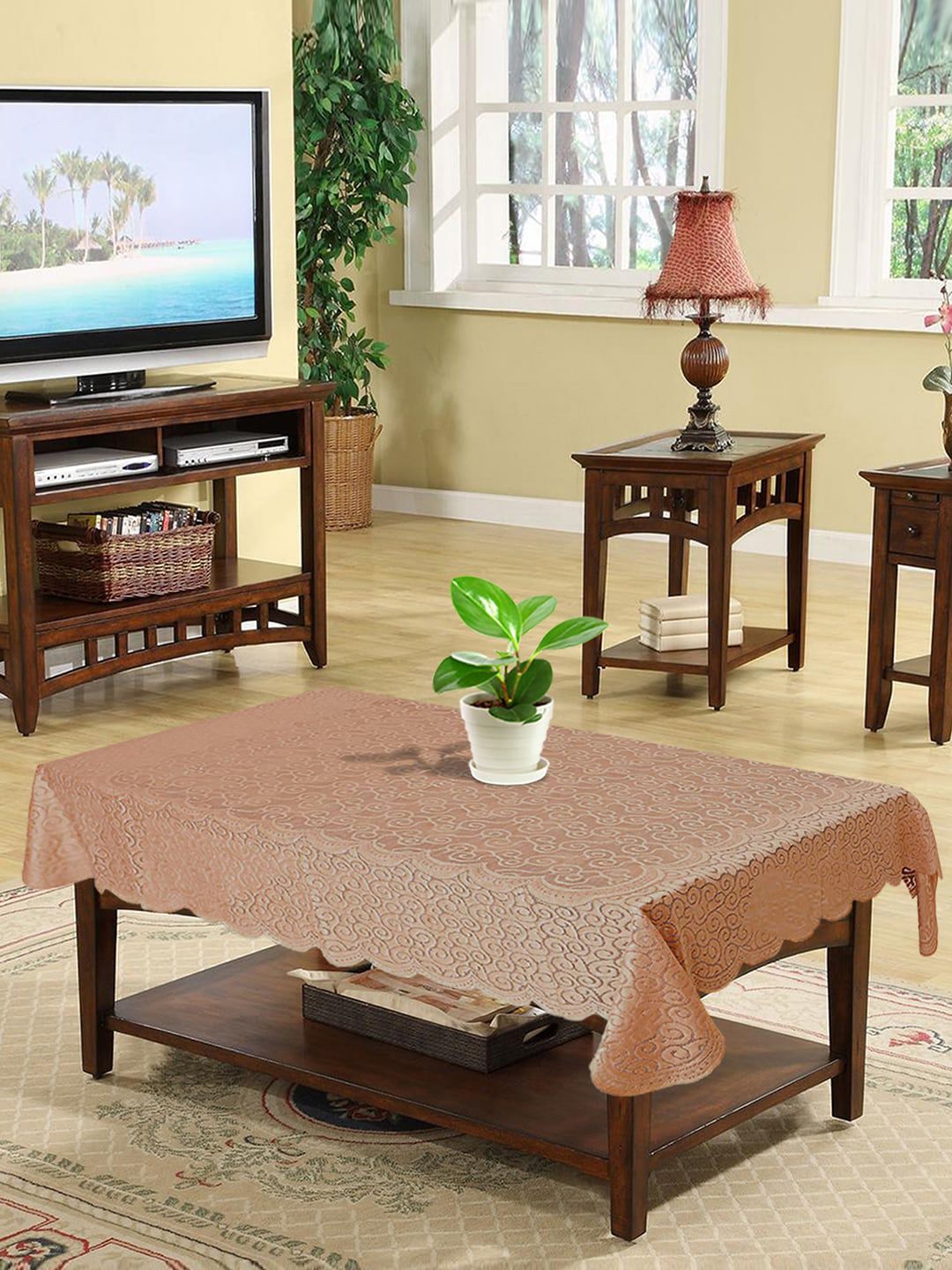 Kuber Industries Brown Geometric Rectangular Table Cover Price in India