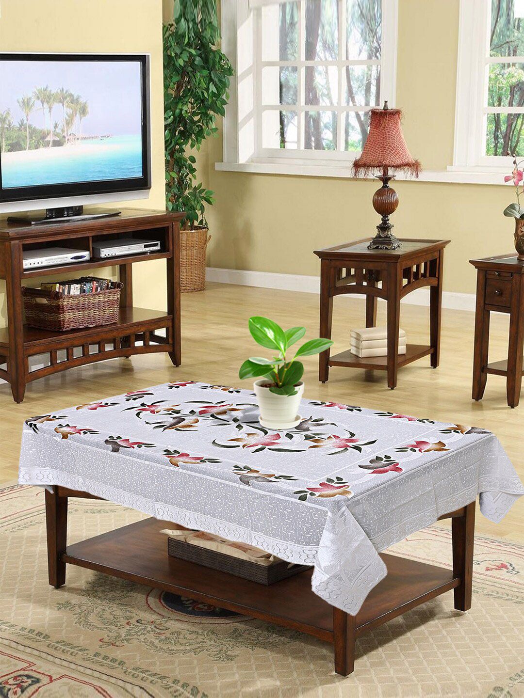 Kuber Industries White & Pink Floral Printed 4-Seater Rectangle Cotton Table Cover Price in India