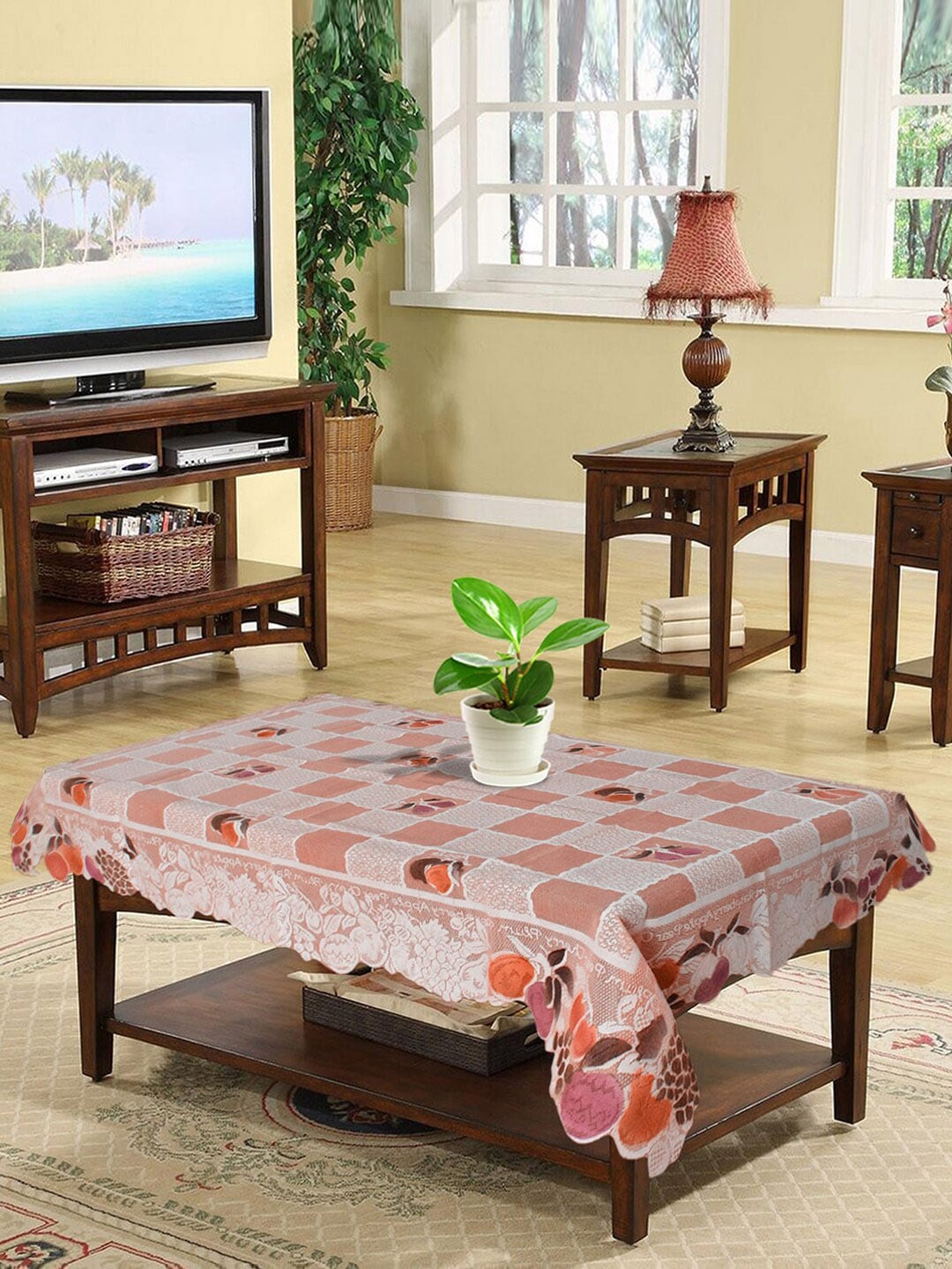 Kuber Industries Pink Printed 4 Seater Cotton Table Cover Price in India