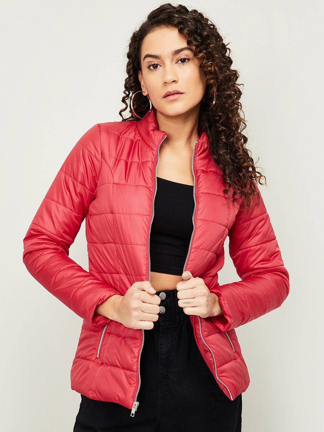 Ginger by Lifestyle Women Red Lightweight Puffer Jacket Price in India