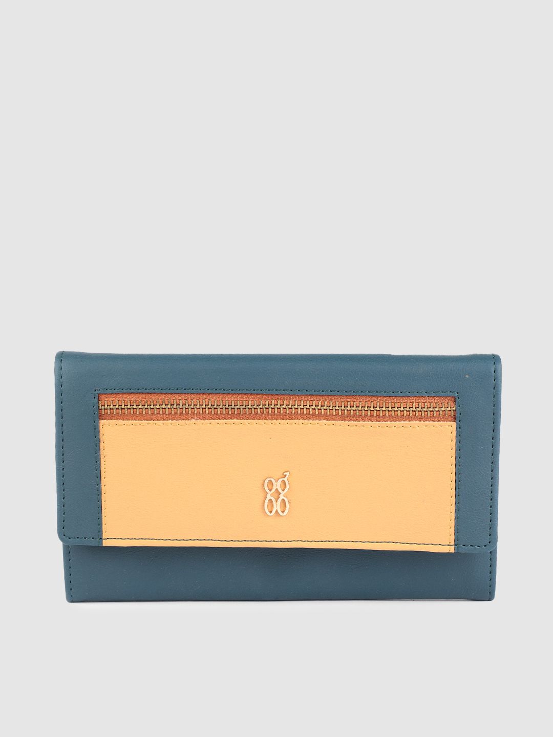 Baggit Women Navy Blue & Yellow Colourblocked Zip Detail Envelope Wallet Price in India