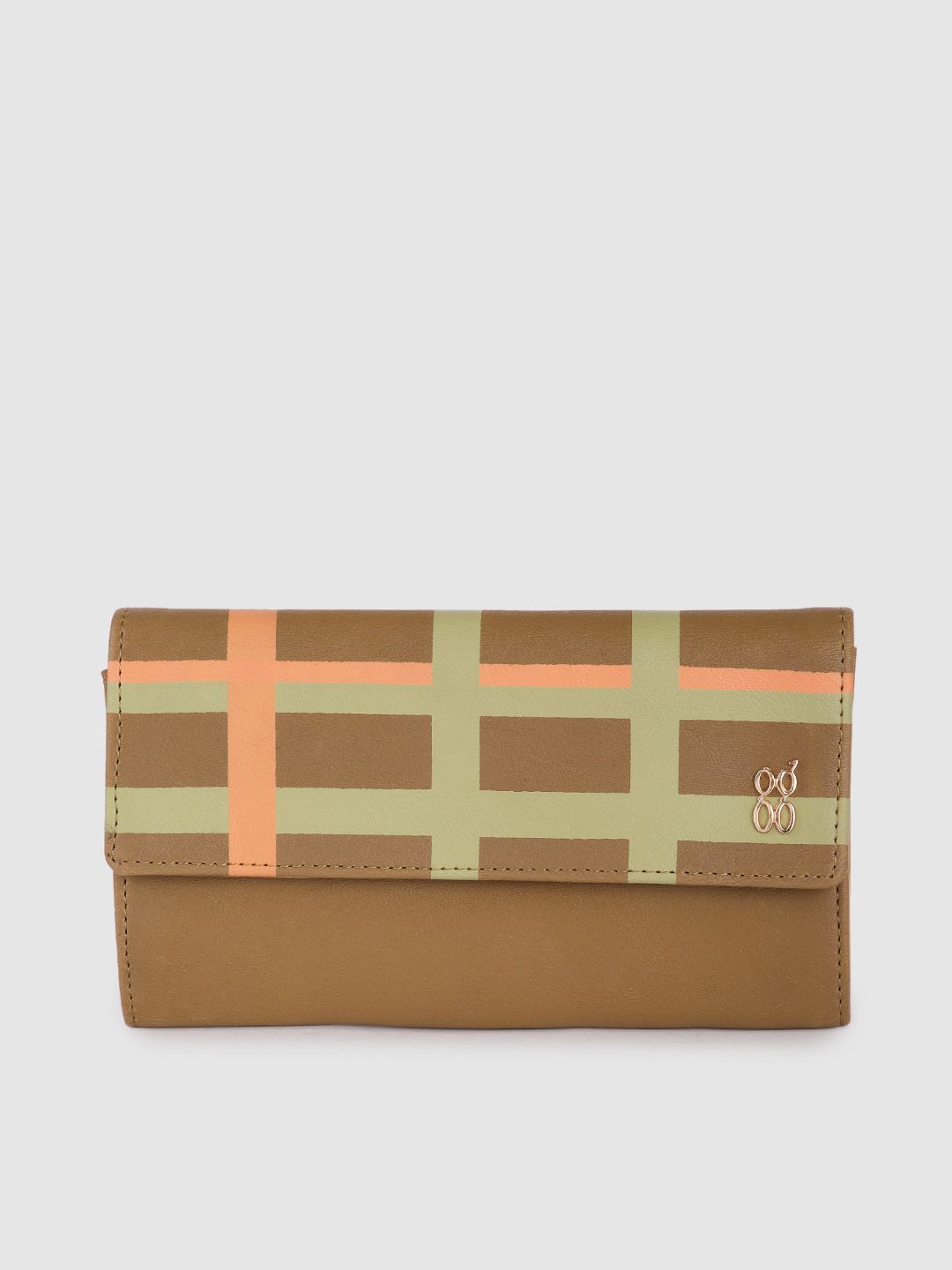 Baggit Women Tan Brown & Green Solid Envelope Wallet with Checked Detail Price in India