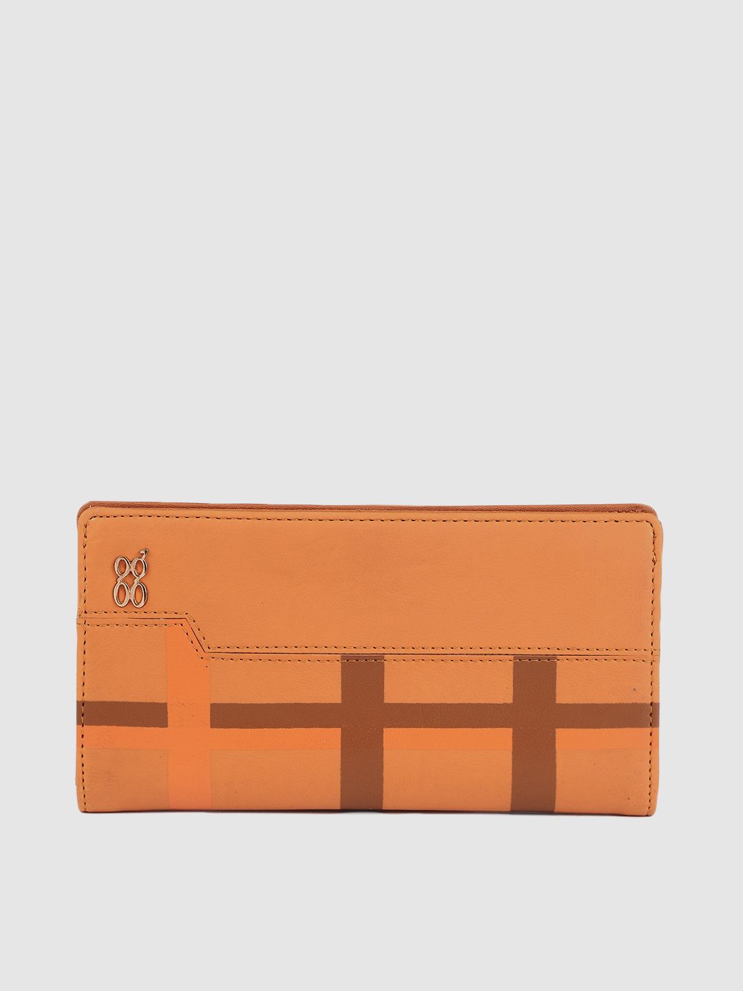 Baggit Women Orange & Brown Checked Two Fold Wallet Price in India