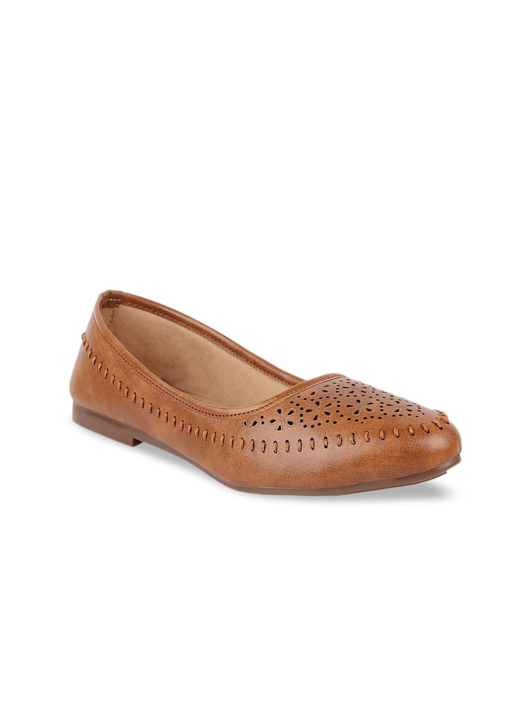 Shoetopia Women Tan Ballerinas with Laser Cuts Flats Price in India