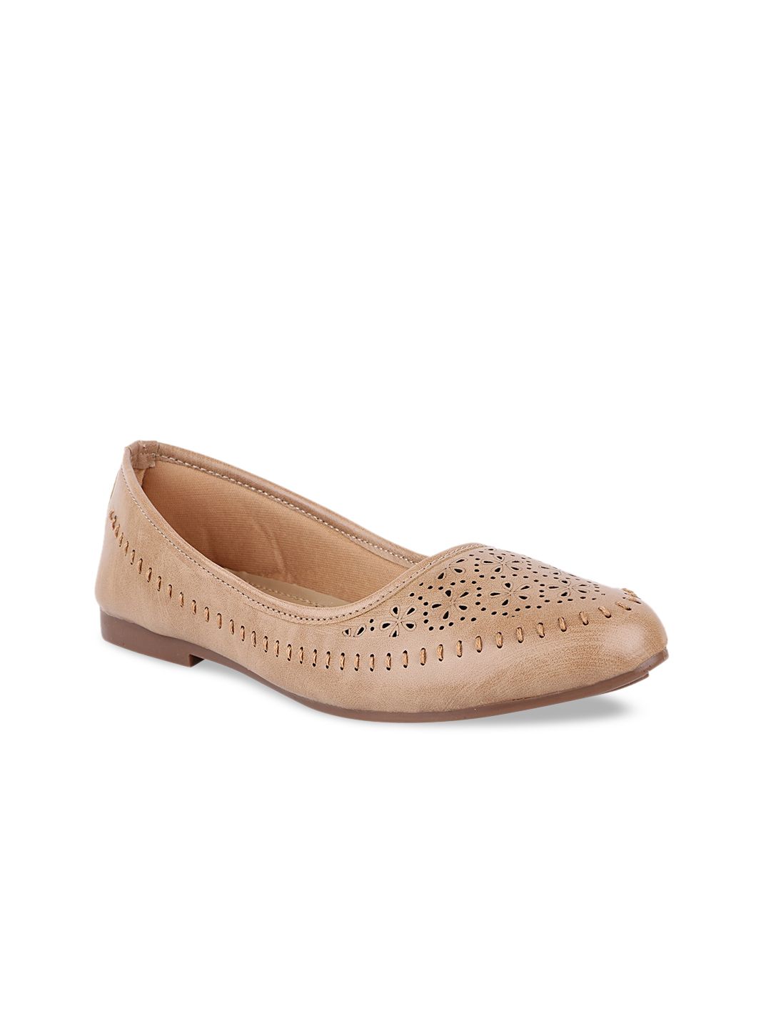Shoetopia Women Peach-Coloured Ballerinas with Laser Cuts Flats Price in India
