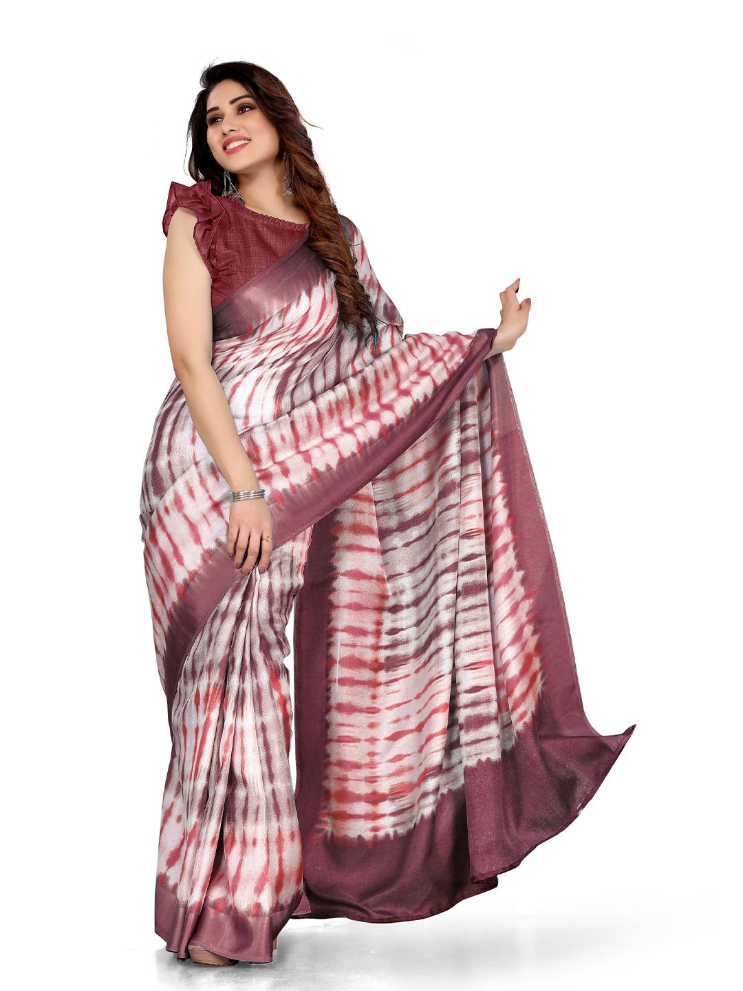 KALINI Off White & Magenta Tie and Dye Saree