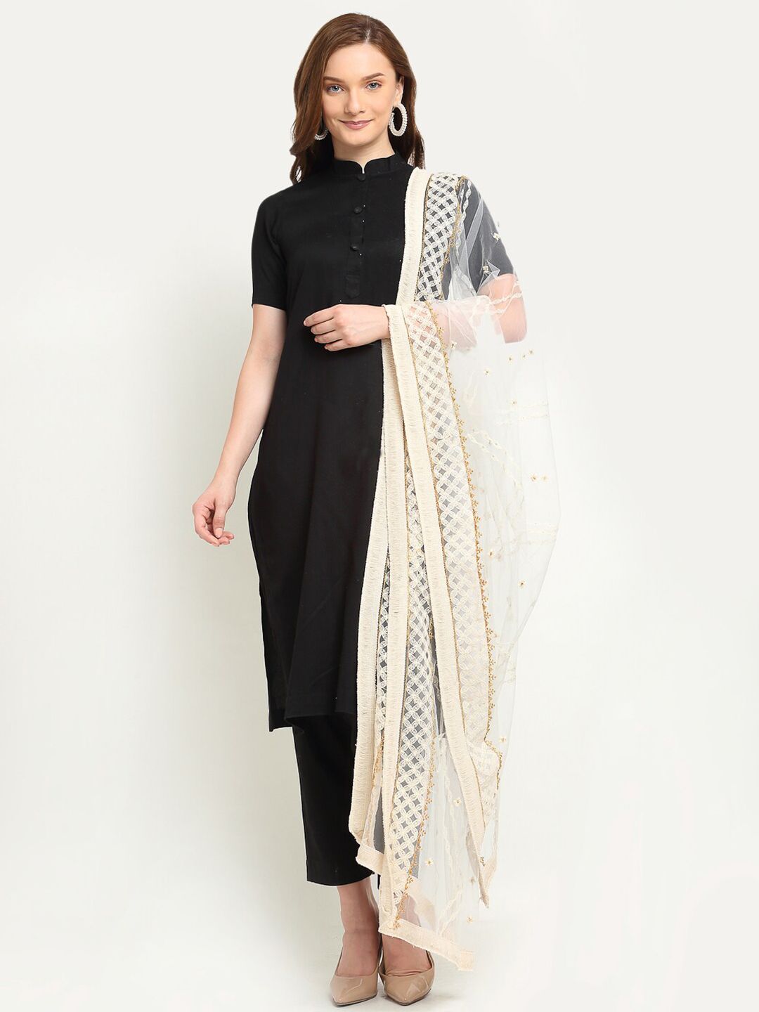 Sugathari White Ethnic Motifs Embroidered Dupatta with Sequinned Detail Price in India