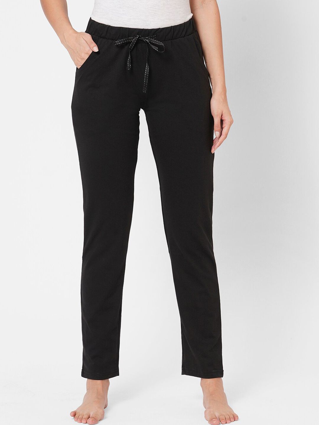 Sweet Dreams Women Black Solid Cotton Lounge Pants Price in India