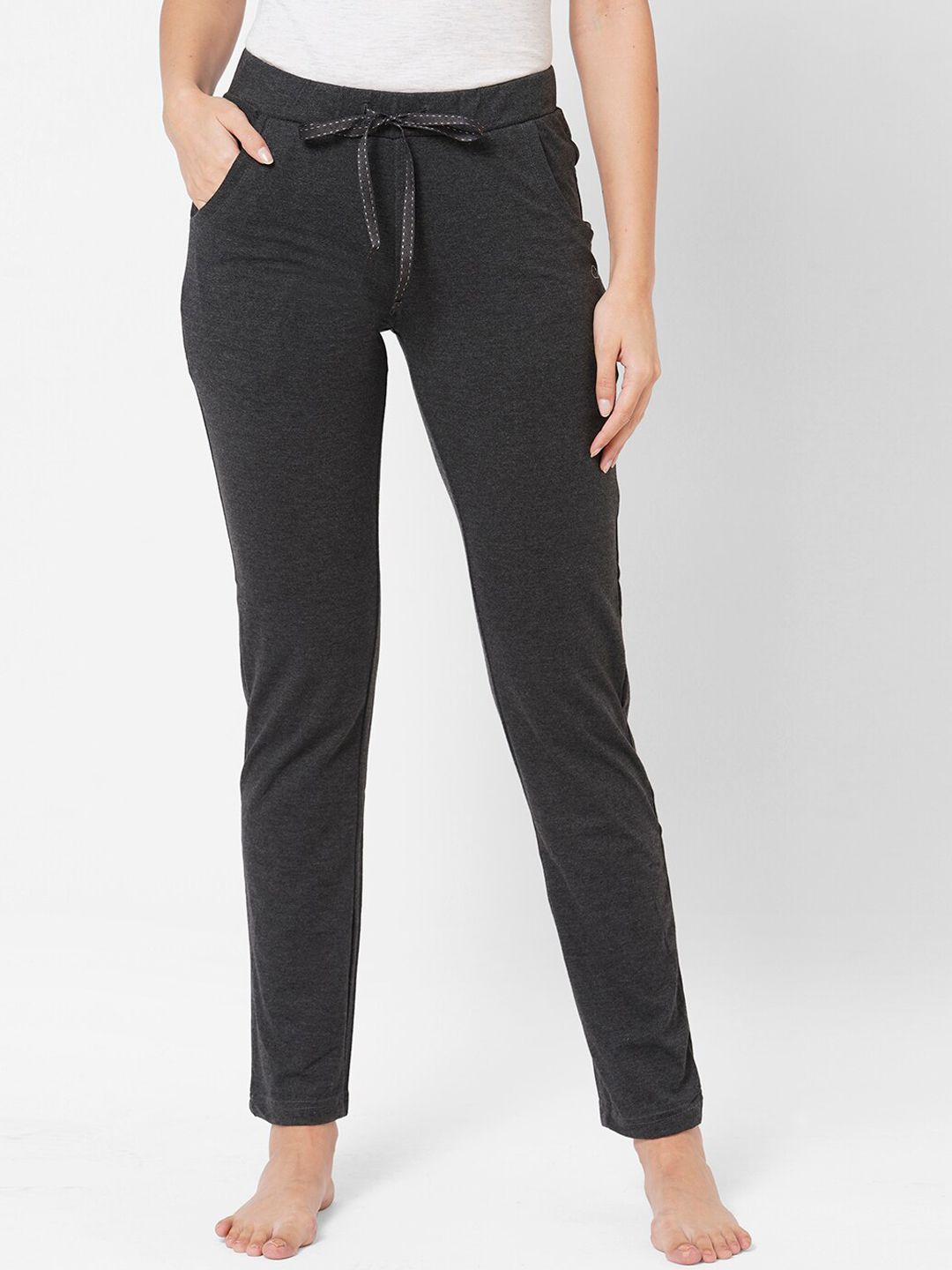 Sweet Dreams Women Charcoal Grey Solid Cotton Lounge Pants Price in India