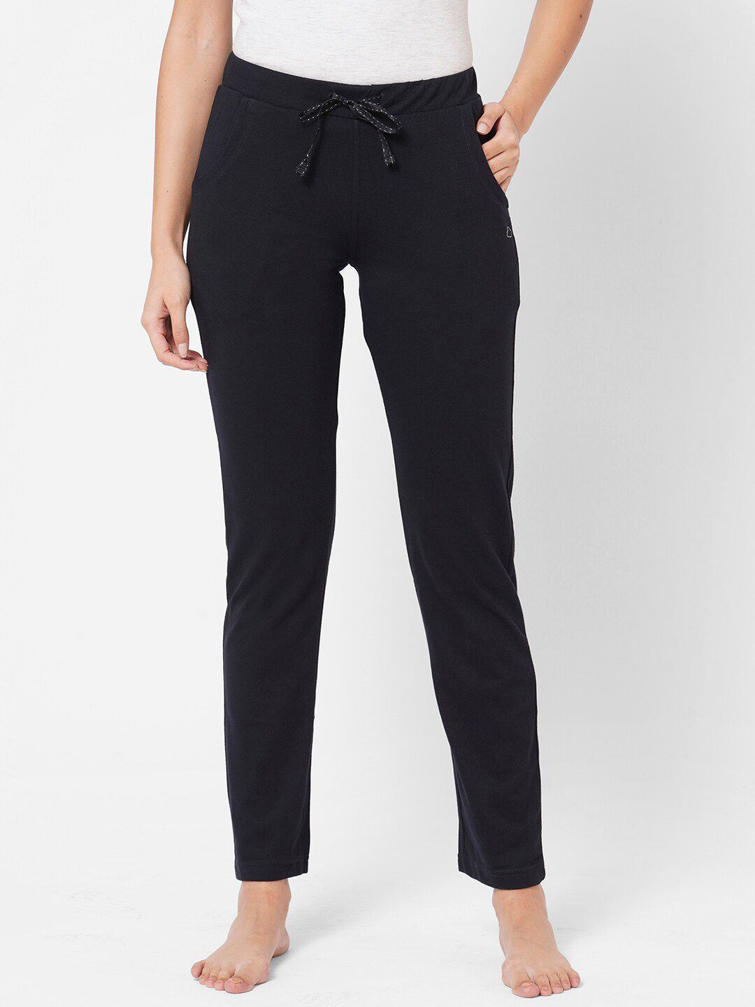 Sweet Dreams Women Navy Blue Solid Cotton Lounge Pants Price in India