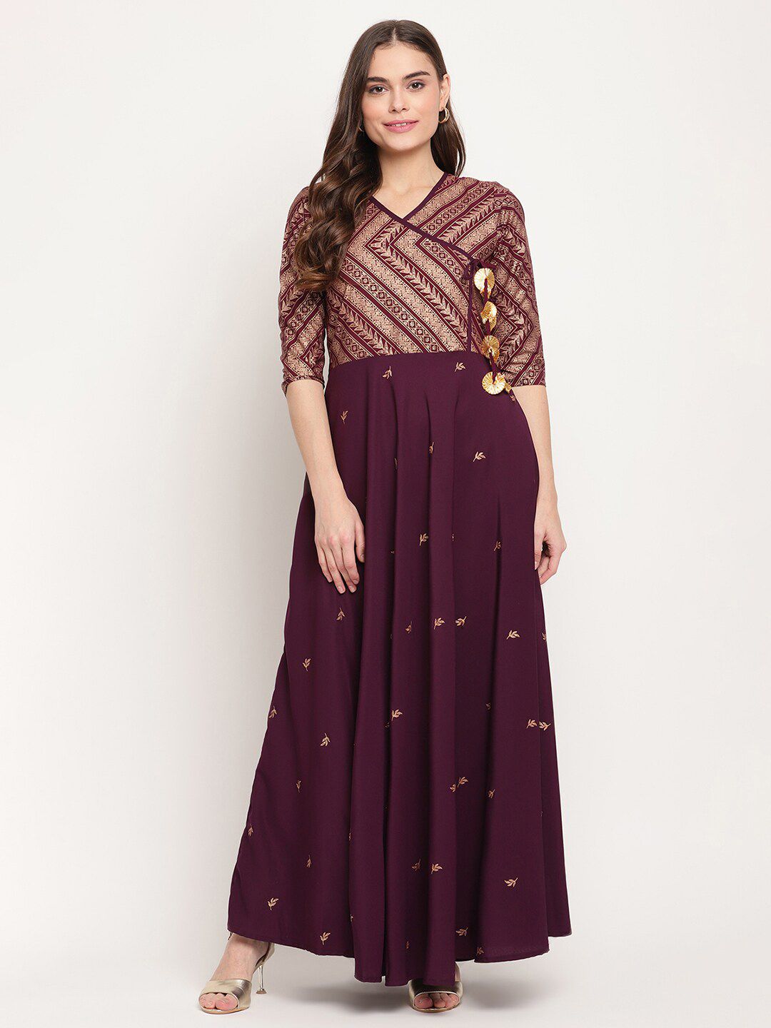 Ahalyaa Burgundy Ethnic Motifs Ethnic Maxi Dress Price in India