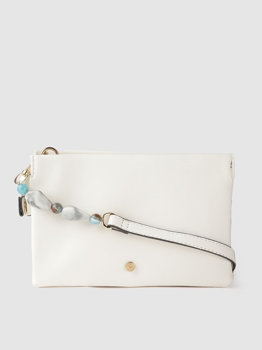 Accessorize White Saffiano Textured Structured Sling Bag with Stone Studdded Sling Strap Price in India