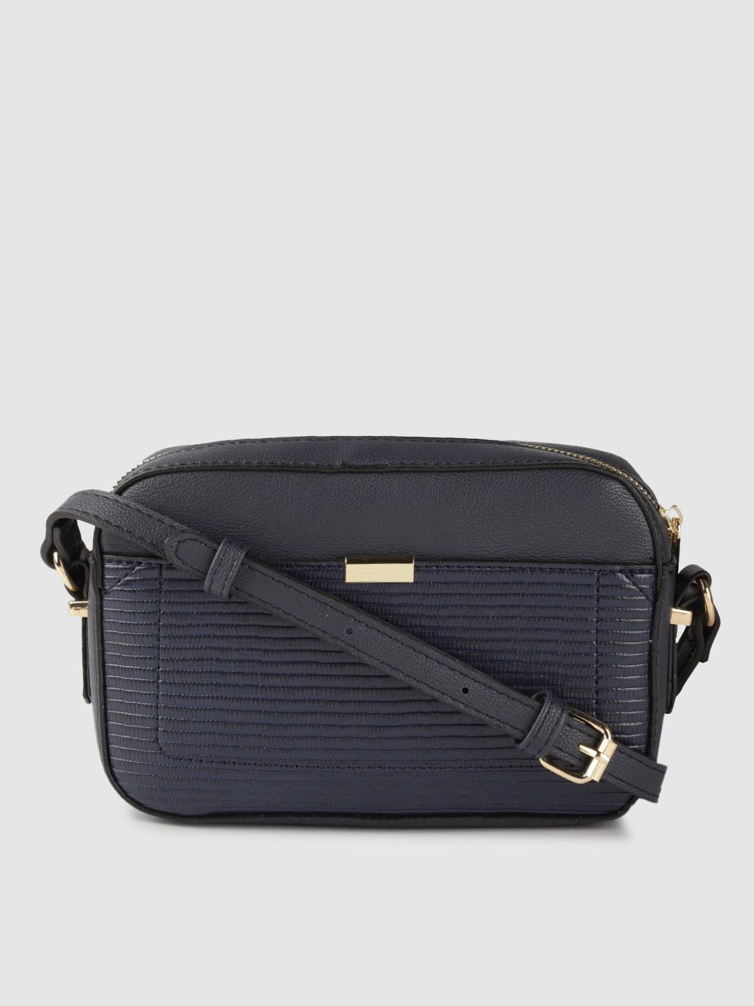 Accessorize Navy Blue Snakeskin Textured Structured Sling Bag with Non-Detachable Strap Price in India