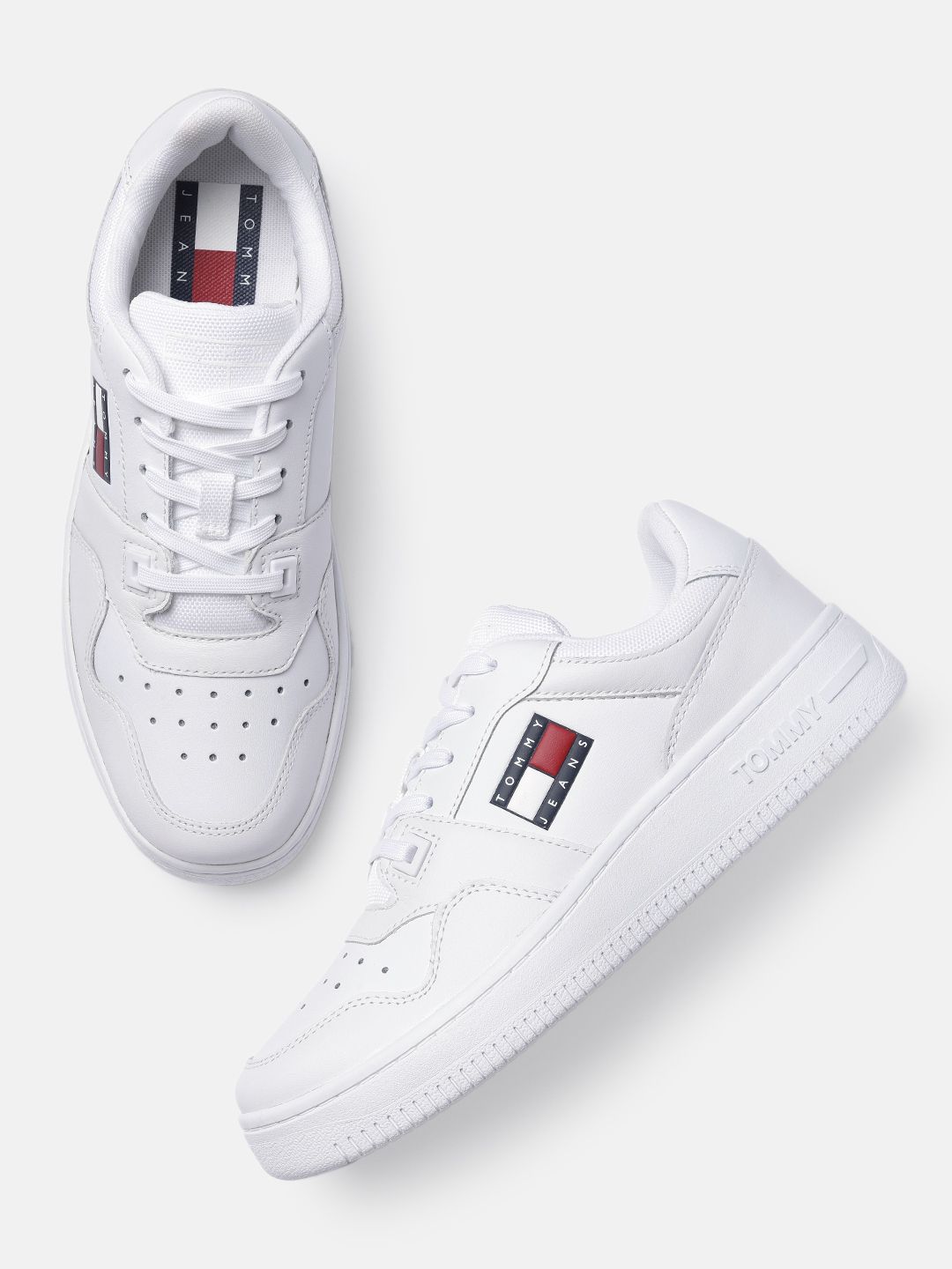 Tommy Hilfiger Women White Solid Leather Sneakers Price in India