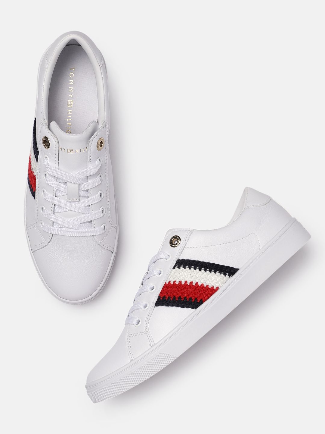 Tommy Hilfiger Women White Leather Sneakers Price in India