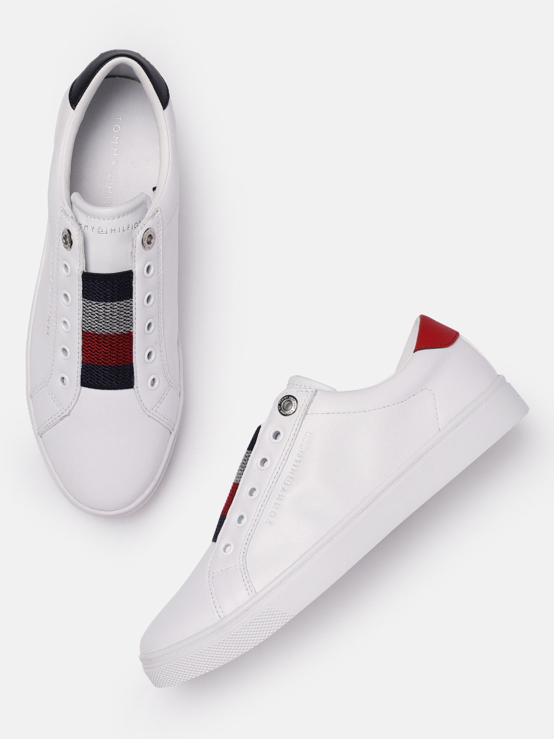 Tommy Hilfiger Women White Leather Slip-On Sneakers Price in India