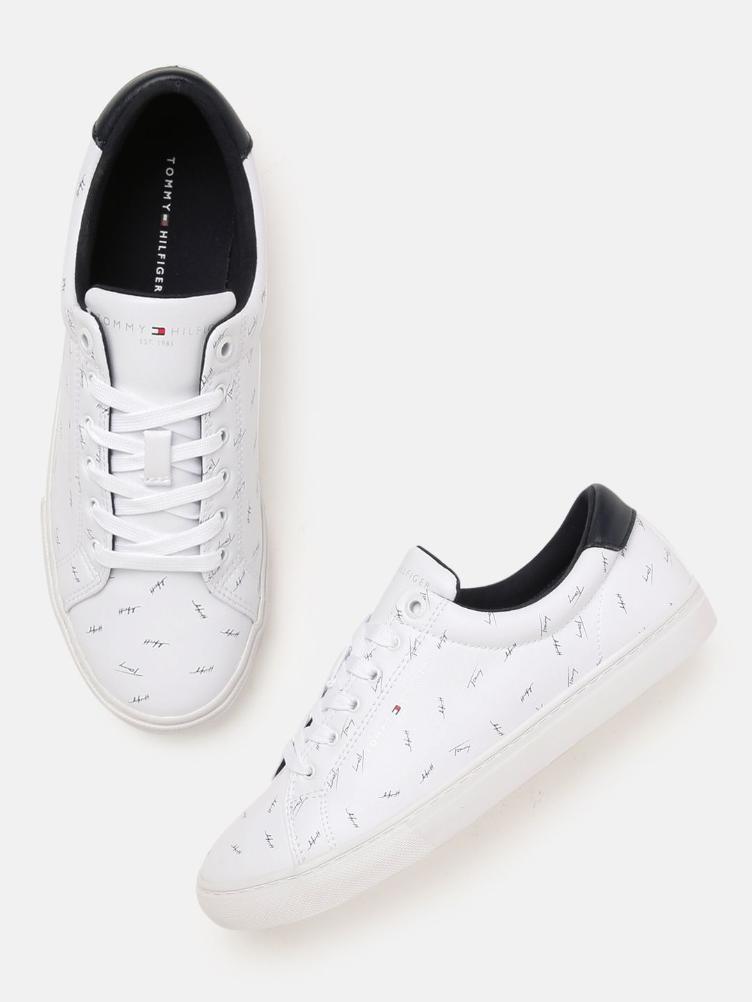 Tommy Hilfiger Women White Typography Printed Regular Sneakers Price in India