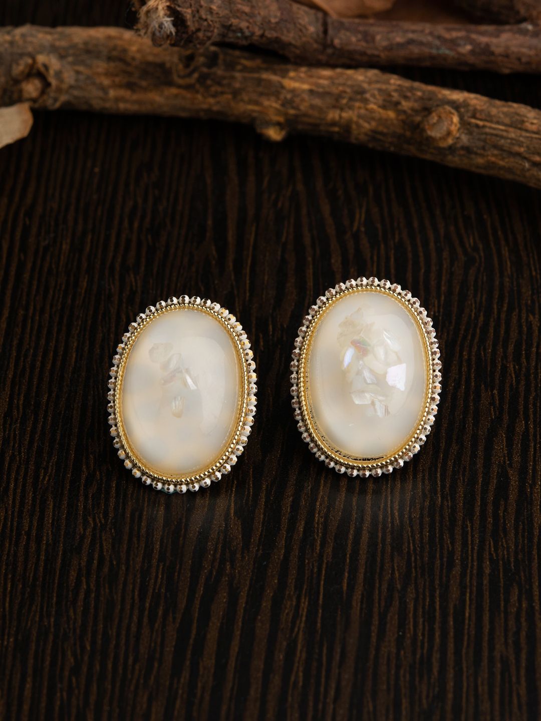 E2O Gold-Plated & Off White Oval Studs Price in India