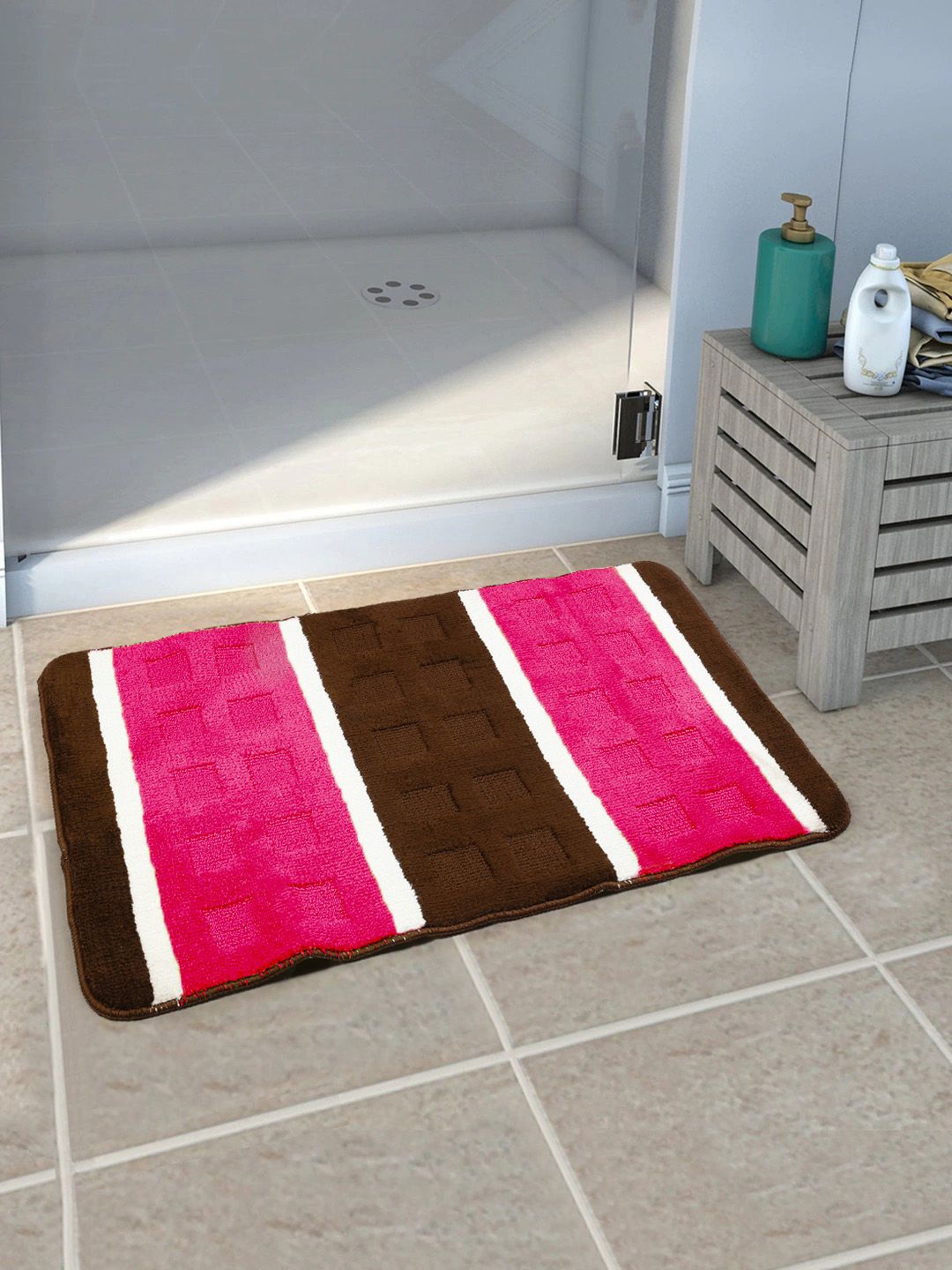 Saral Home Brown & Pink Rectangular Bath Rug Price in India