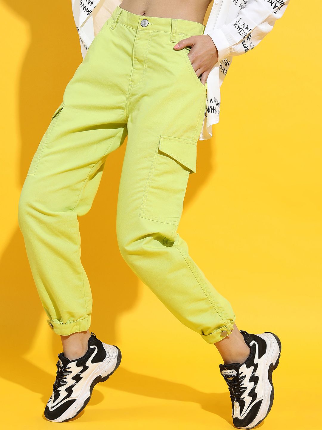 Tokyo Talkies Women Lime Green Jogger Jeans Price in India