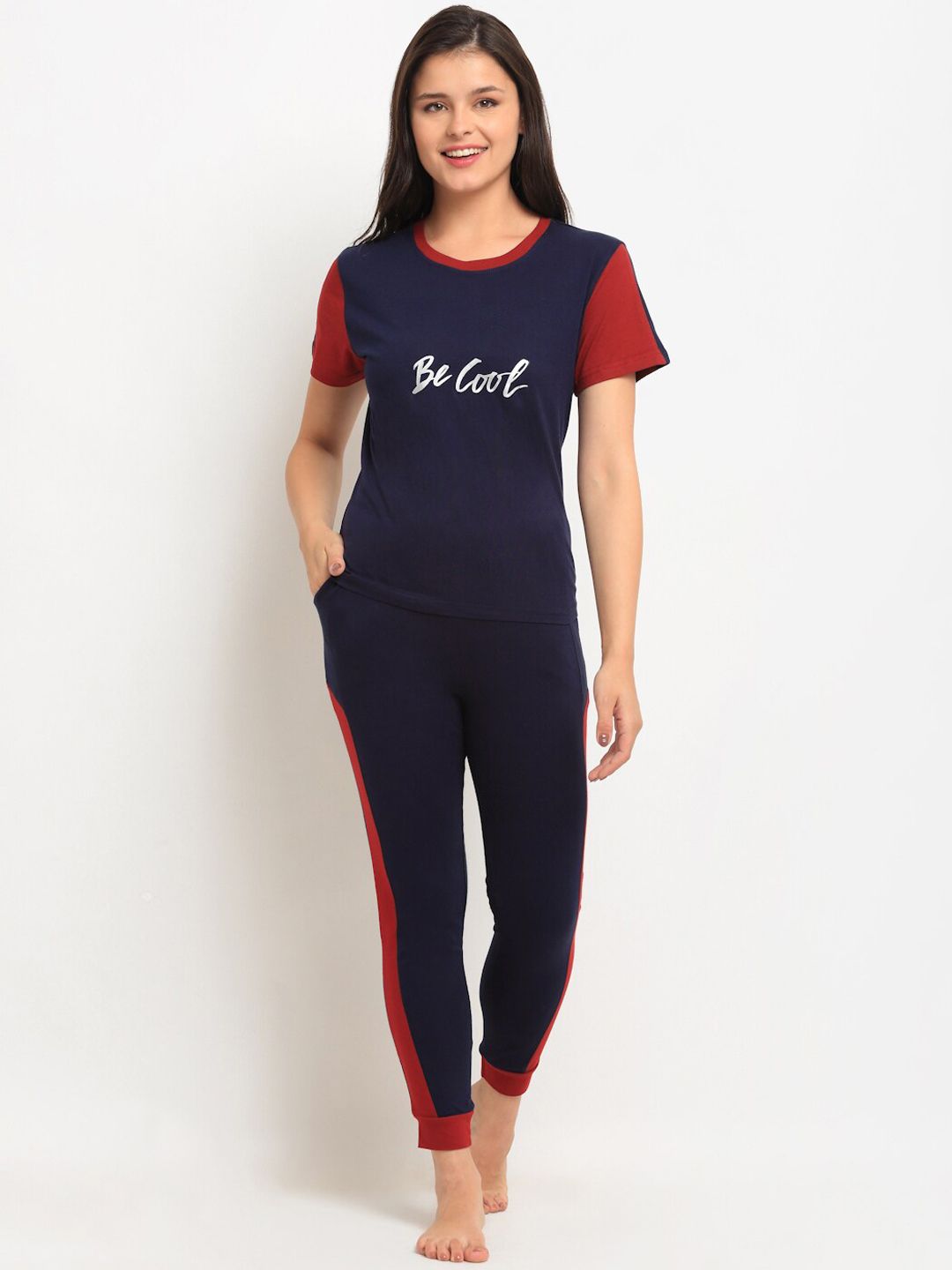 Boston Club Women Navy Blue & Red Printed Night suit Price in India