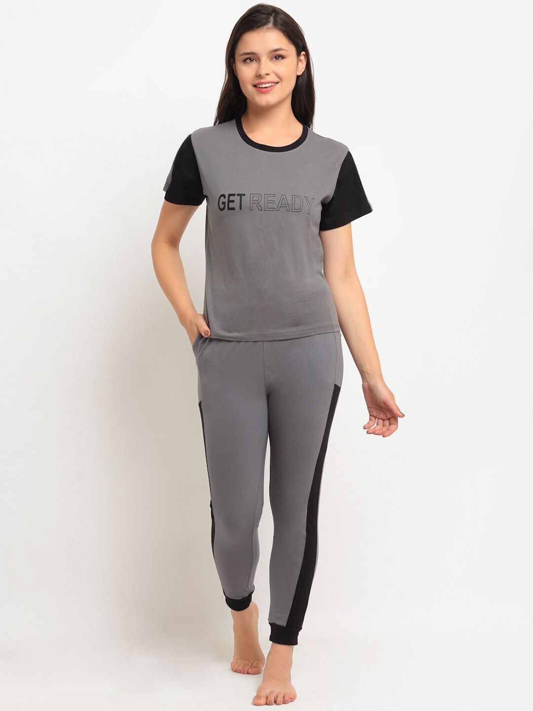 Boston Club Women Grey & Black Cotton Night Suit Price in India