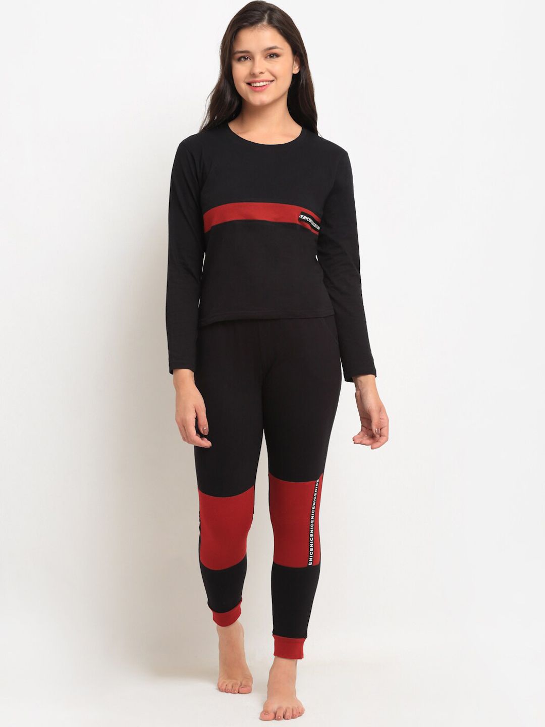 Boston Club Women Black & Red Pure Cotton Night suit Price in India