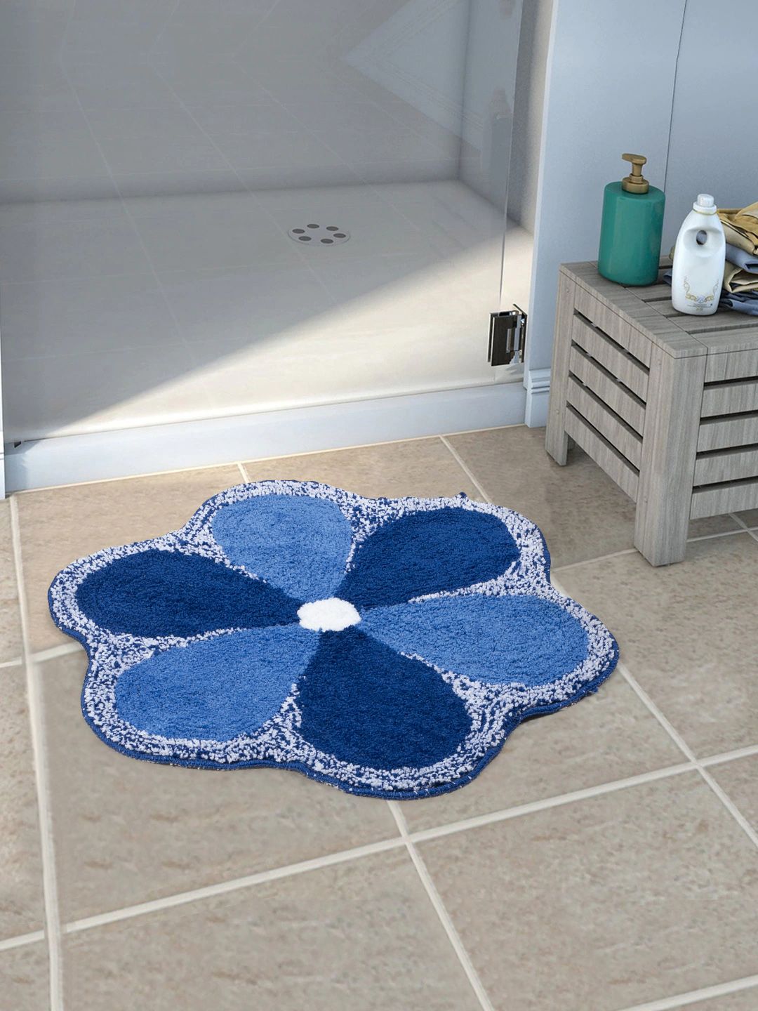 Saral Home Blue Floral Bath Rug Price in India