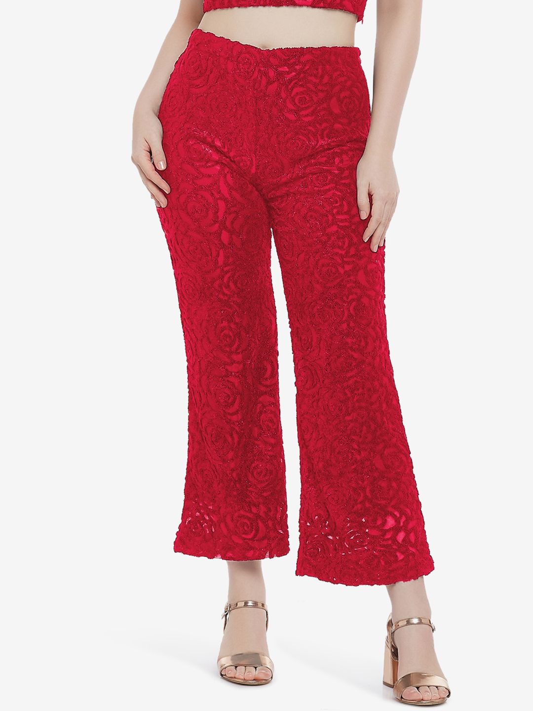 Emmyrobe Women Red Floral Comfort Trousers Price in India