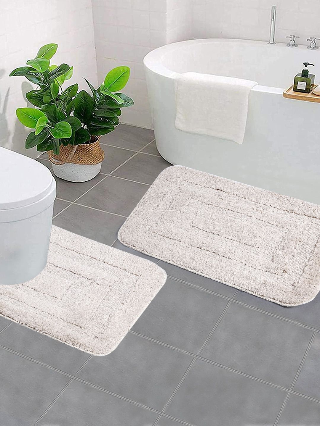 Saral Home Beige Set Of 2 Woven Rectangular Bath Rugs Price in India