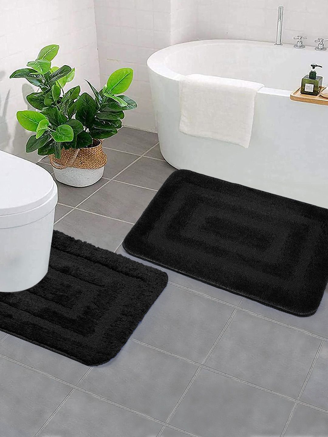 Saral Home Black Set Of 2 Woven Rectangular Bath Rugs Price in India