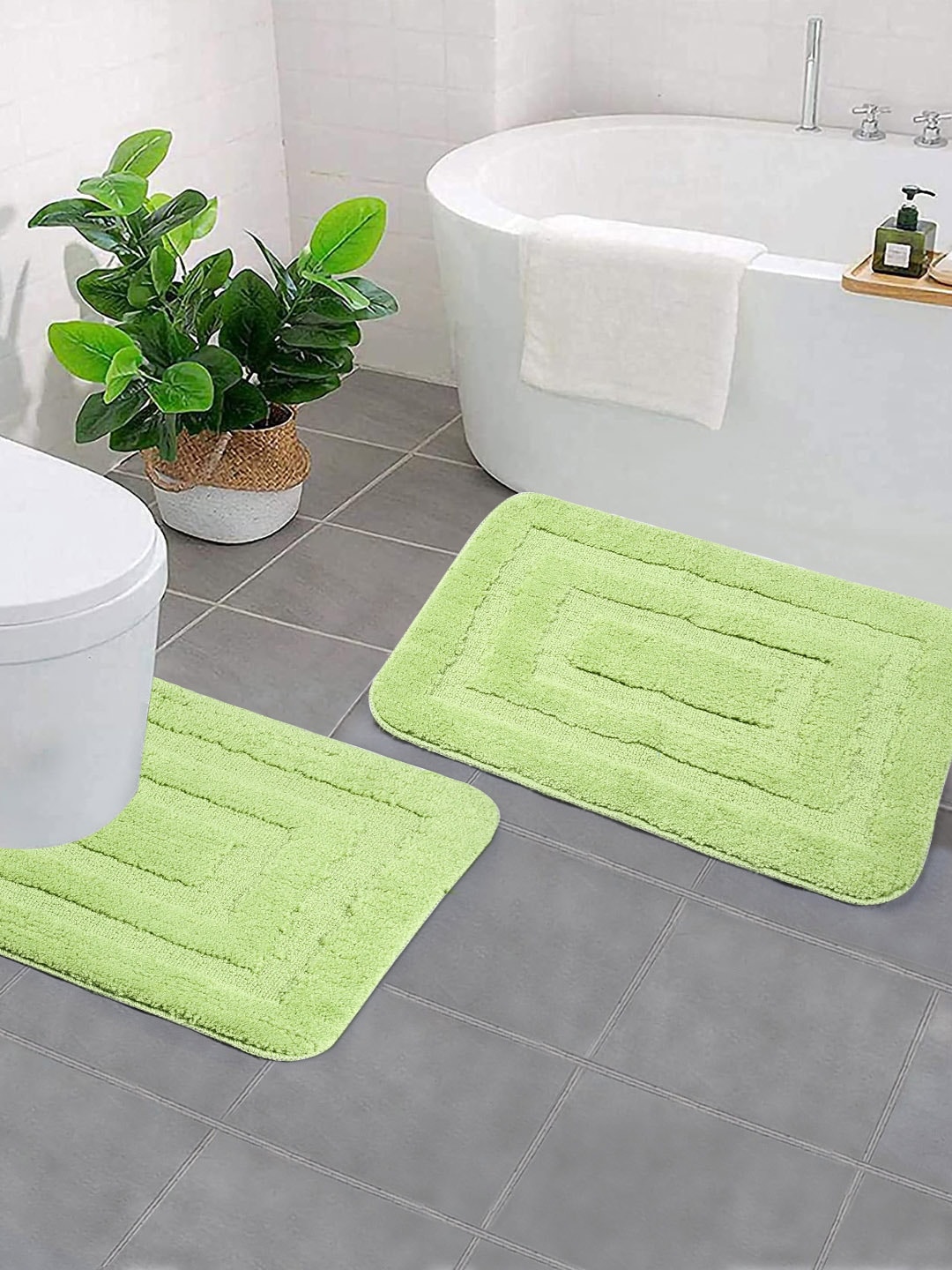 Saral Home Green Set Of 2 Woven Rectangular Bath Rugs Price in India