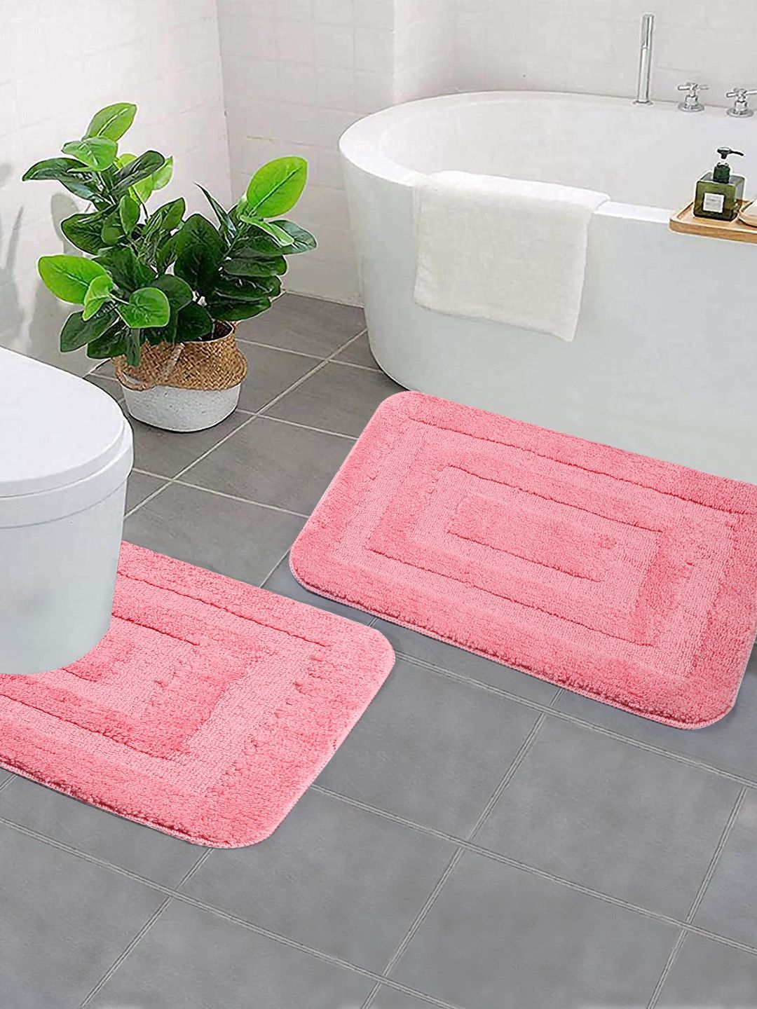 Saral Home Pink Set Of 2 Woven Rectangular Bath Rugs Price in India