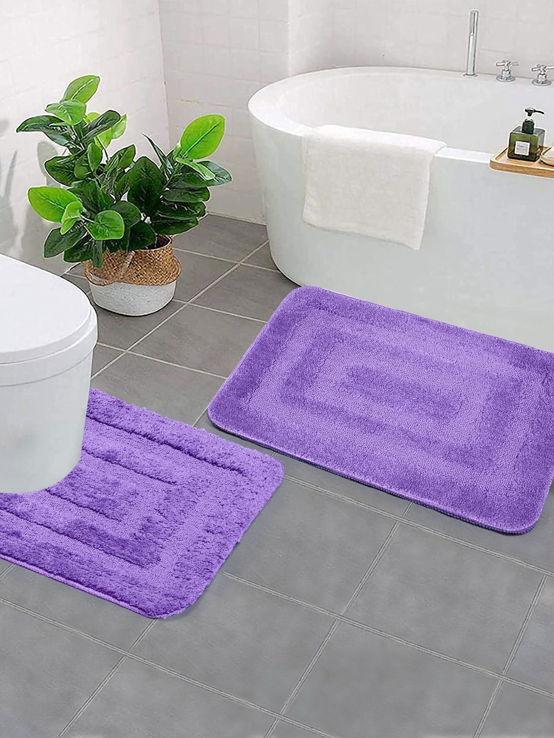 Saral Home Purple Set Of 2 Woven Rectangular Bath Rugs Price in India