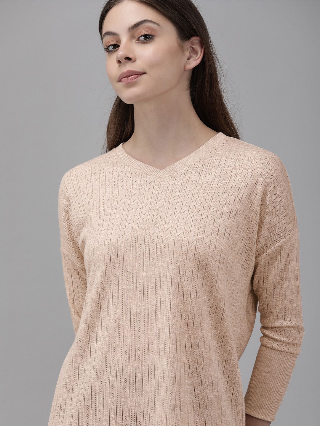 Van Heusen Ecru Micro Ditsy Cozy Comfort Long Sleeve Tee Price in India