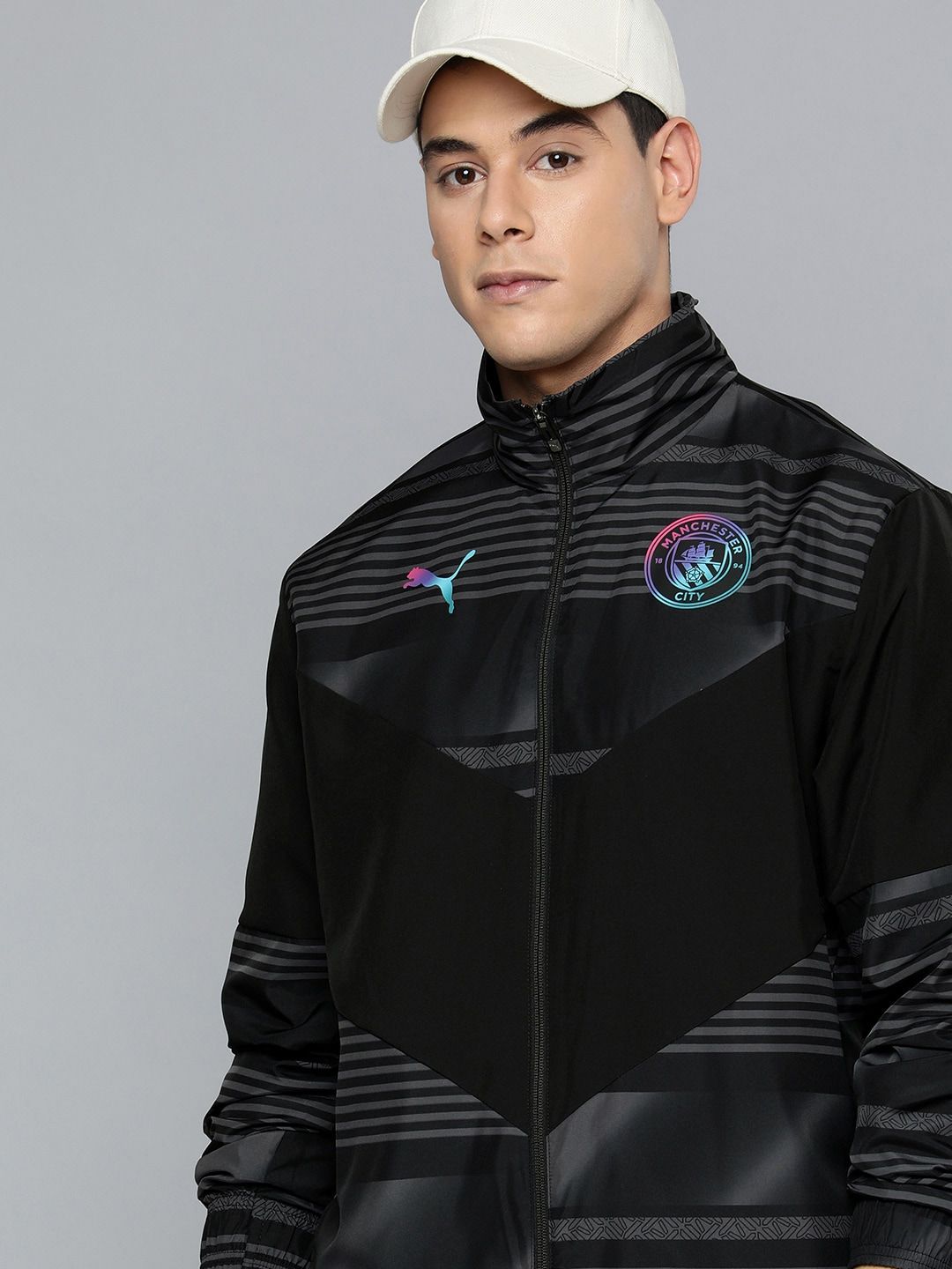 Buy Puma Men Black Grey Manchester City Prematch Football Jacket