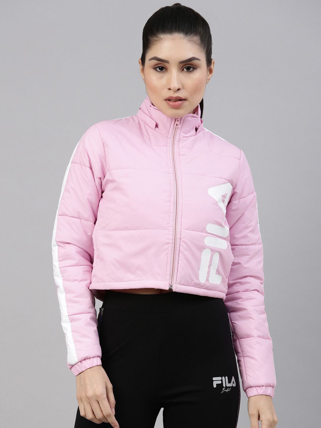FILA Women Pink Brand Logo Crop Running Sporty Jacket Price in India