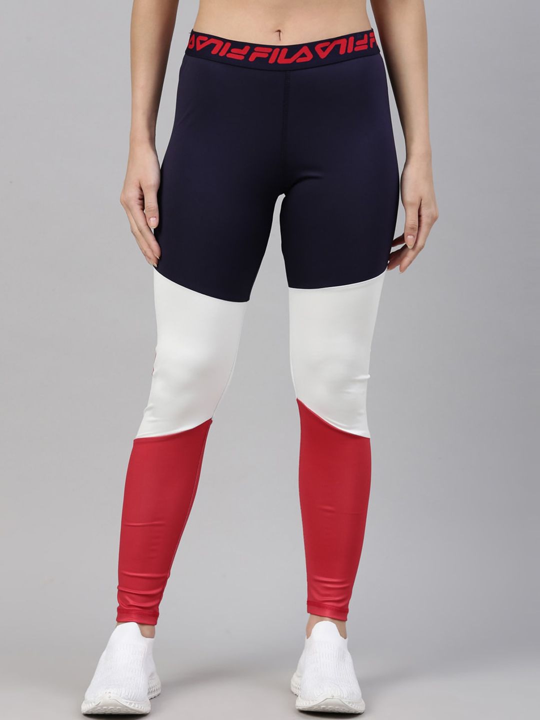 FILA Women White & Red Colorblocked Slim Fit Track Pants Price in India