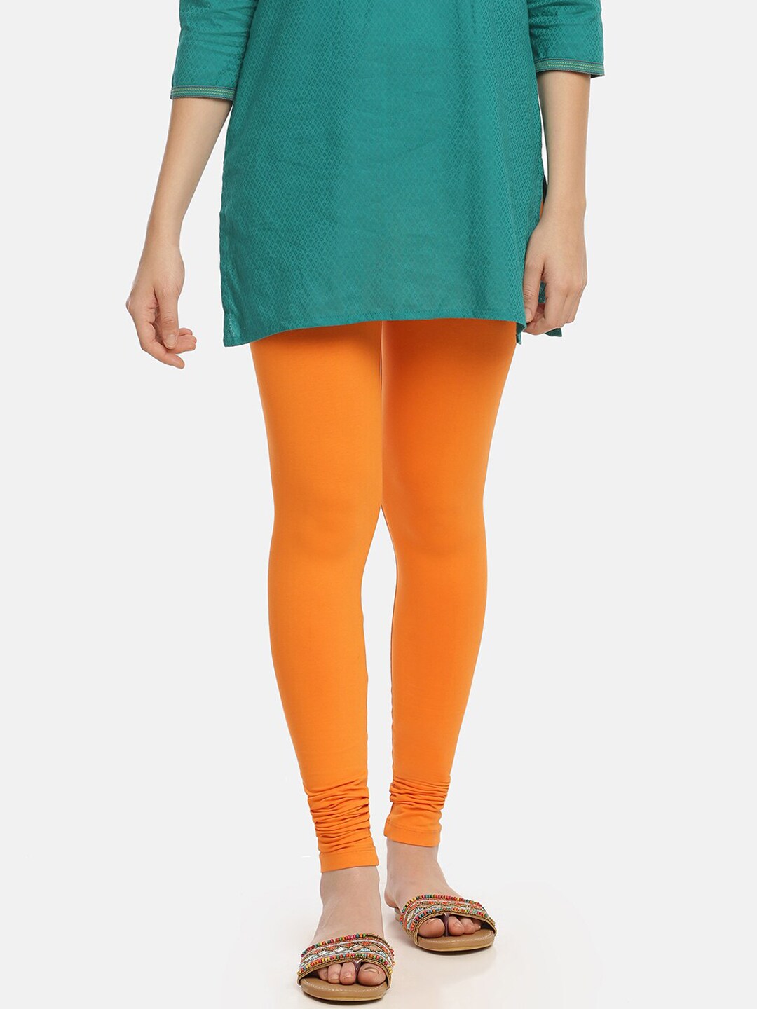 Zelen Women Orange Solid Churidar-Length Leggings Price in India