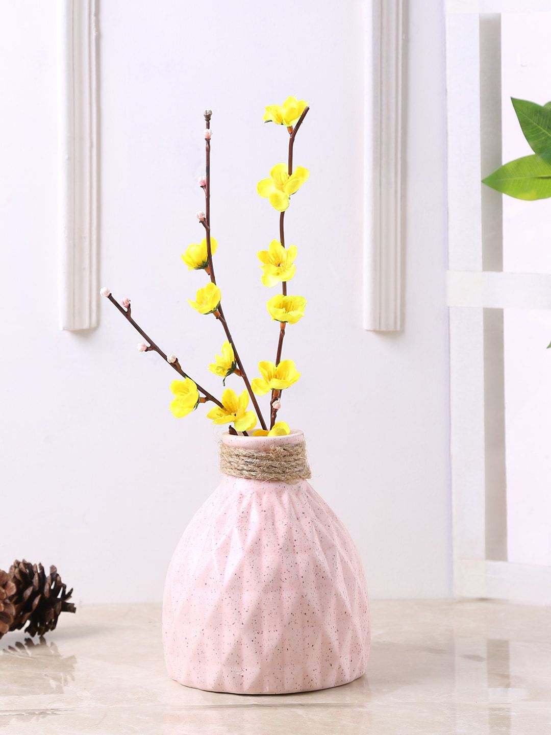 TAYHAA Pink Textured Ceramic Flower Vase Price in India