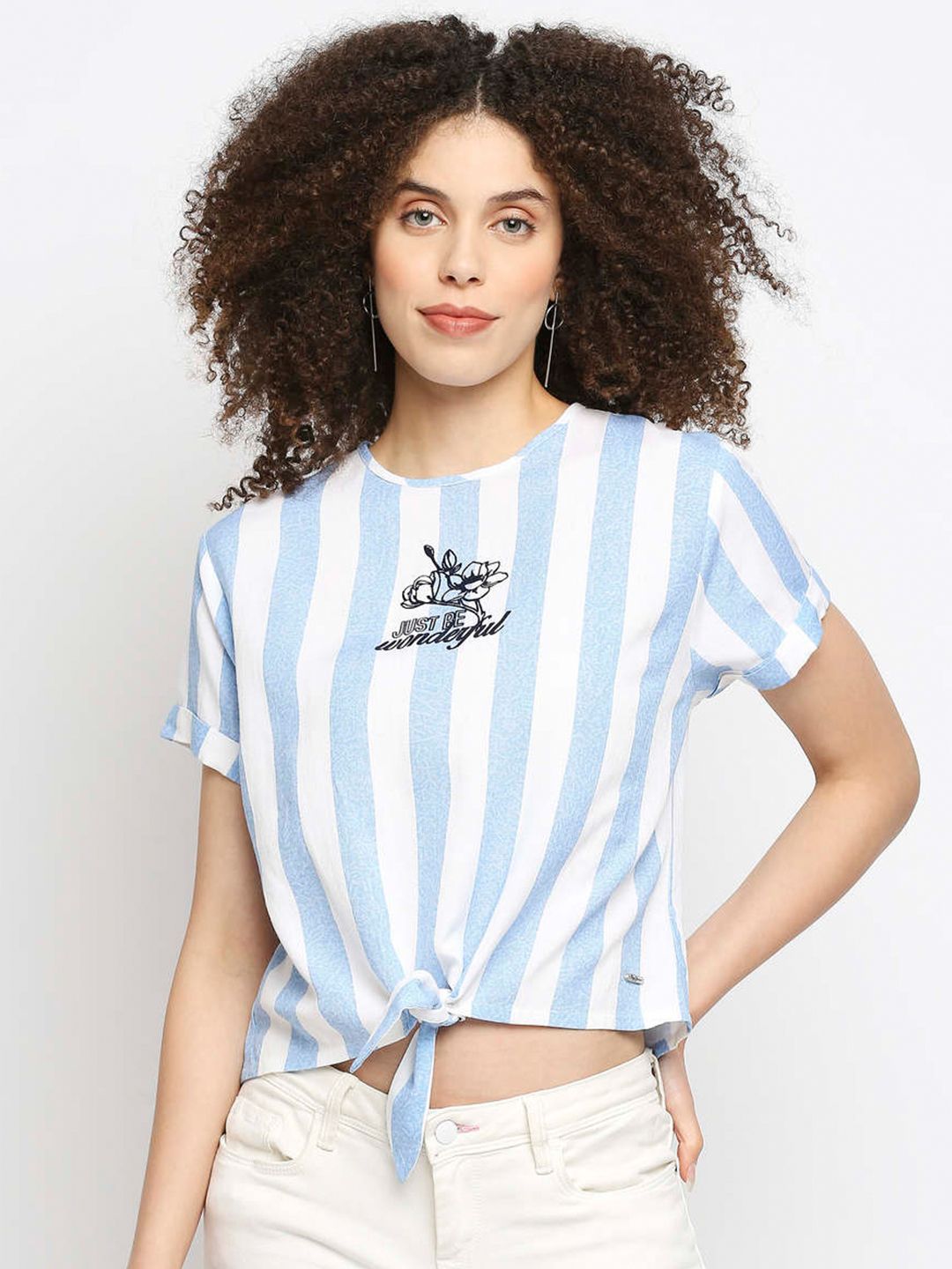 Pepe Jeans Blue Striped Crop Top Price in India