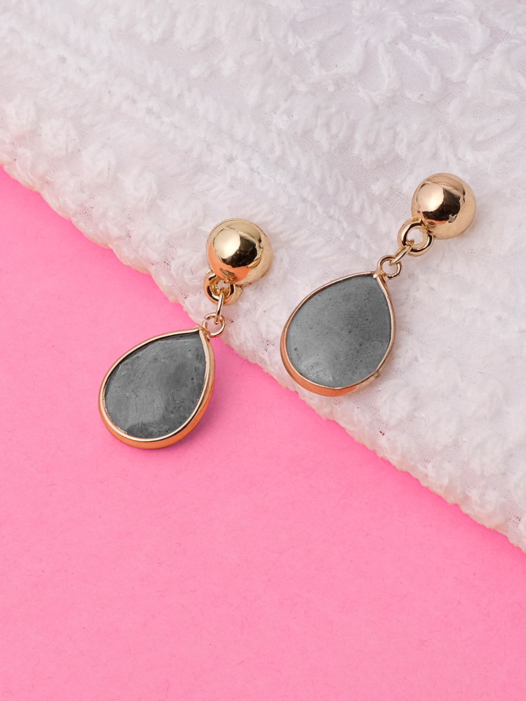 Lilly & sparkle Grey & Gold-Toned Contemporary Drop Earrings Price in India